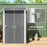 Outdoor 3.3' x 3.4' Lean-to Garden Storage Shed, Galvanized Steel Tool House with Lockable Door for Patio, Gray - Image 5