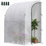 5' x 4' x 7' Outdoor Lean to Greenhouse, Walk-In Green House Plant Nursery with Roll-up Window, PE Cover, White