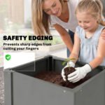 Raised Garden Bed Galvanized Planter Box Outdoor with Gloves for Gardening Vegetables, Flower, Herb, 1.4 x 1.4 x 1.5 ft, Gray - Image 6