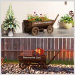 Wooden Wagon Planter Box, Mobile Garden Planter with 4 Wheels, Small Wheelbarrow Wagon Flower Cart with Drainage Hole - Image 8