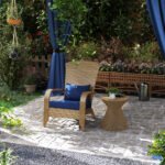 Patio Adirondack Chair with Rattan Wicker, Soft Cushions, Tall Curved Backrest for Deck or Garden, Dark Blue - Image 2