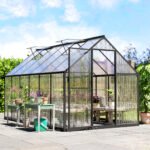 Polycarbonate Greenhouse with Swing Door and Two Adjustable Roof Vents, Aluminum Walk-in Greenhouse, 11x6 ft, Black - Image 8