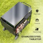 Outdoor Bar Cart Grill Table with Stainless Steel Tabletop, Wheeled Outdoor Serving Cart Prep Table with Storage, Hooks - Image 4