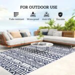 Reversible Outdoor Rug, Waterproof Plastic Straw with Carry Bag, 6' x 9', Blue & White Geometric - Image 6