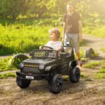 12V Battery Powered Ride On Truck, Kids Electric Car with Spring Suspension, Remote, Horn, USB Music, Black - Image 2