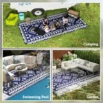 Reversible Outdoor Rug, Waterproof Plastic Straw with Carry Bag, 9' x 18', Blue & White Rhombus Patchwork - Image 5