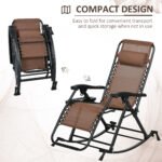2 Outdoor Rocking Chairs Foldable Reclining Zero Gravity Lounge Rockers w/ Pillow Cup & Phone Holder, Brown - Image 4