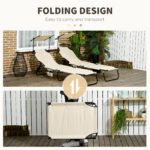 Chaise Lounge Pool Lounge Chairs Set of 2, Outdoor Sun Tanning Chairs, Reclining Back, Steel Frame and Side Pocket, Tan - Image 6