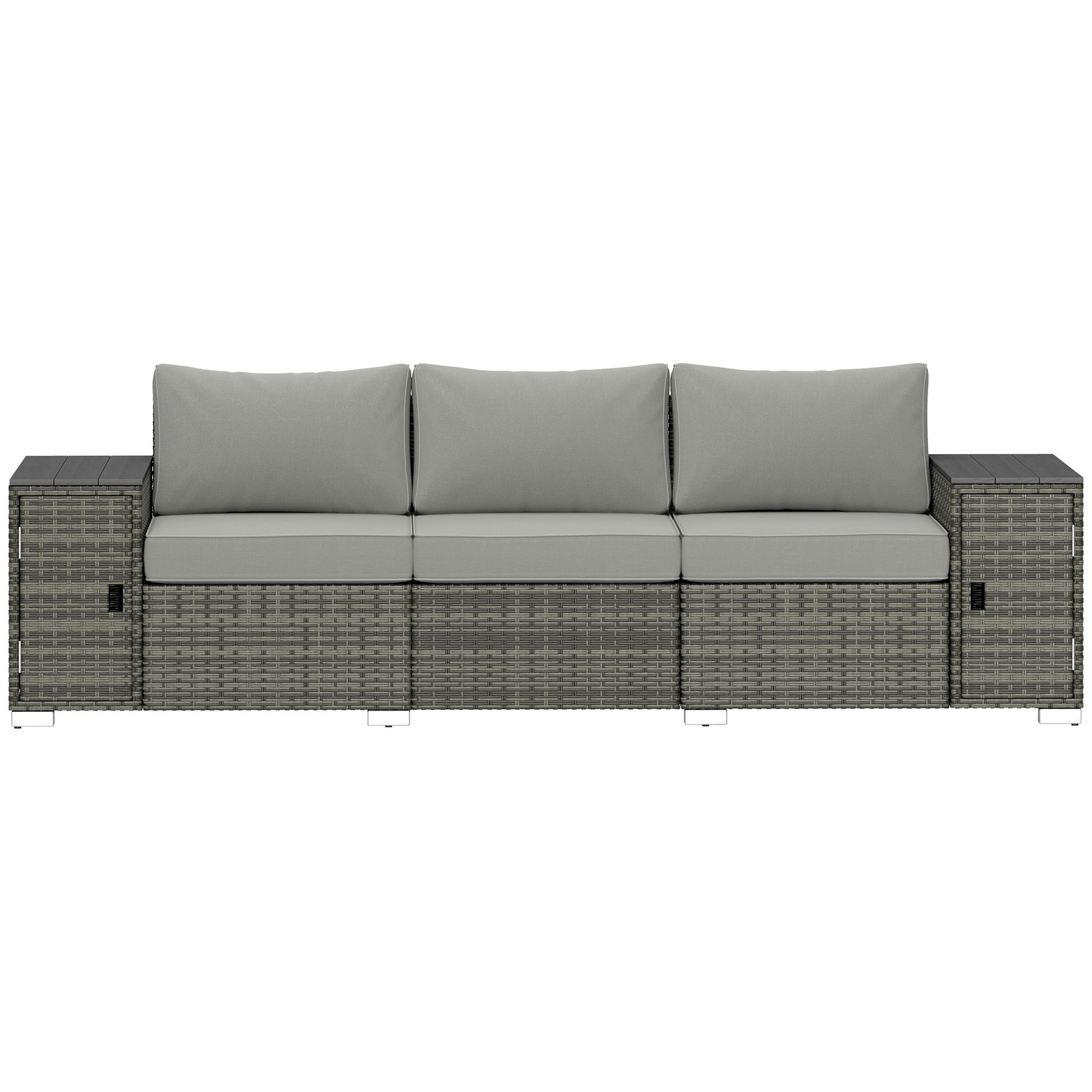 ebP0e5194874ea01c.jpg 3 Seater Wicker Outdoor Couch Patio Sofa with Storage, Thickened Cushions and Wide Armrests for Porch Yard, Gray - Image 1
