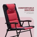3 Piece Outdoor Patio Furniture Set with Glass Coffee Table & 2 Folding Padded Rocking Chairs, Bistro Style for Porch, Camping, Balcony, Red - Image 7