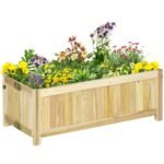 Foldable Raised Garden Bed, Wooden Planter Box, Herb Garden Planter with Drainage Holes, for Backyard, Patio to Grow Vegetables, Herbs, and Flowers, 27.6" x 11.6" x 9.8"
