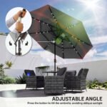 9.7 ft Outdoor Patio Umbrella with Solar LED Lights, 3 Tier Outdoor Table Umbrella with Tilt, Crank - Image 8