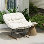 Outdoor Rocking Chair Patio Set of 2, Oversized Rocking Papasan Chairs with Cushions for Garden Porch, 265 lbs., Beige - Image 8