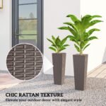 23.6 Inch Tall Planters for Outdoor Plants, Set of 2 Plastic Flower Pots with Drainage Holes, Brown - Image 5