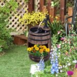 23" H Outdoor Water Fountain Wood and Plastic Rustic Apple Barrel Pump Garden Decor for Outside Backyard - Image 2