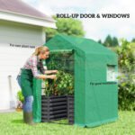 Greenhouse with Raised Garden Bed, Galvanized Steel Outdoor Greenhouse with Roll Up Door, 56" x 56" x 75", Dark Gray - Image 7