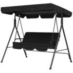 3-Seat Outdoor Patio Swing Chair w/ Cushion, Steel Frame Stand, Adjustable Tilt Canopy for Patio, Garden, Black