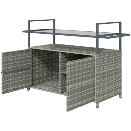 2-Tier Shelf PE Rattan Outdoor Bar Table