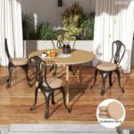 Patio Chair Cushions Set of 4 Round Seat Cushions for Dining Bistro Chairs Machine Washable, 15" x 15" x 3", Khaki - Image 2
