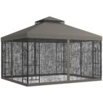 10x12 Gazebo with Shelves, Double Roof, and Netting for Outdoor Use, Perfect for Family Gatherings, Gray