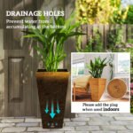 Set of 3 Tall Planters, 28" Outdoor Planter w/ Drainage Holes, Faux Wood Plastic Flower Pots, Light Brown - Image 5