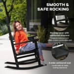 2PCs Outdoor Rocking Chair with Armrests, Fade-Resistant Waterproof HDPE for Indoor & Outdoor, Black - Image 7