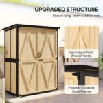Wood Storage Shed, Outdoor Garden Shed with Asphalt Roof, 2 Shelves, Lockable Doors and Adjustable Feet, Natural - Image 4