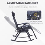 Outdoor Rocking Chairs, Foldable Reclining Zero Gravity Lounge Rocker with Pillow, Cup & Phone Holder, Combo Design with Folding Legs, Black - Image 7