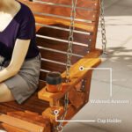 3-Seater Swing Bench, Wooden Porch Swing with Cupholders, Hanging Chains for Patio Garden, Carbonized - Image 7