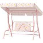 Kids Patio Swing Chair with Adjustable Canopy, Safety Belt for Patio, Garden, Poolside, Balcony, Pink