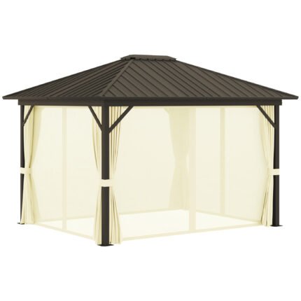 Hardtop Gazebo, 11 ft x 13 ft, with Galvanized Steel Roof, Hooks and Wood Frame