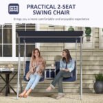 2-Seater Outdoor Porch Swing with Canopy and Table, Patio Swing Chair for Garden, Poolside, Backyard, Dark Blue - Image 7