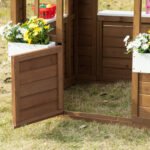 Kids Wooden Playhouse, Outdoor Garden Games Cottage with Flowers Pot Holder, Working Door, Windows, Brown - Image 8