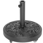 Round Patio Umbrella Base, 46 lbs Resin Umbrella Base with Wheels, Outdoor Umbrella Stand for 1.3"/1.5"/1.9" Umbrella Poles for Outdoor, Lawn, Poolside