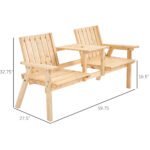 Patio Bench, Garden Bench with Middle Table and Umbrella Hole, Wooden Outdoor Bench for Patio, Porch, Poolside, Balcony, Natural - Image 3