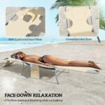 2 Tanning Chairs with Face Hole, 5-Level Adjustable Outdoor Chaise Lounge Chair with Pillow for Beach, Pool, Beige - Image 5