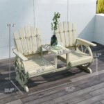 2-Seat Wooden Garden Bench with Table, Umbrella Hole, High Backrest, Armrests for Backyard, Patio, Garden, Natural Wood - Image 3
