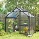 Polycarbonate Greenhouse, Heavy Duty Outdoor Aluminum Walk-in Green House Kit Vent Door, 6.2'x6.2'x6.6' Gray - Image 8