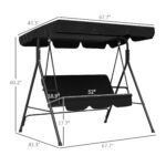 3-Seat Outdoor Patio Swing Chair w/ Cushion, Steel Frame Stand, Adjustable Tilt Canopy for Patio, Garden, Black - Image 3