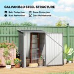 Outdoor 3.3' x 3.4' Lean-to Garden Storage Shed, Galvanized Steel Tool House with Lockable Door for Patio, Gray - Image 4