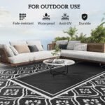 Reversible Outdoor Rug, Waterproof Plastic Straw with Carry Bag, 9' x 18', Black & White Gourd Border - Image 6
