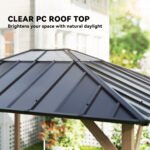 10' x 12' Hardtop Gazebo with Galvanized Steel Roof, UPF50+ Wood Permanent Pavilion with Clear Roof Top, Light Walnut - Image 5