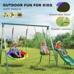 Metal Swing Set with Slide, Saucer Swing Seat, Heavy Duty A-Frame Stand and Adjustable Rope for Backyard, Dark Green - Image 8