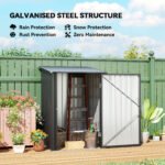 Small Metal Garden Shed, 3.3' x 3.4', Galvanized Steel, Lockable Tool Shed for Patio, Backyard, Lawn, Dark Gray - Image 4