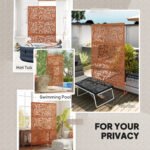 Decorative Privacy Fence Screen, Metal Outdoor Privacy Screen Climbing Plant Trellis with Stand, Bamboo Brown - Image 6