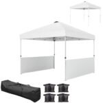 10' x 10' Pop Up Canopy Tent with 2 Half Sidewalls, UV50+ Instant Sun Shelter with Wheeled Carry Bag