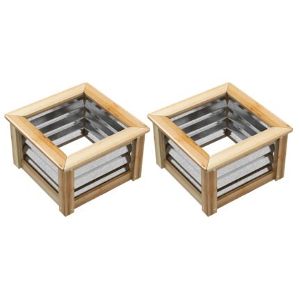 Raised Garden Beds Set of 2 with Metal and Wood Combined Planter Box