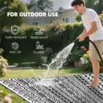 Reversible Outdoor Rug, Waterproof Plastic Straw with Carry Bag, 9' x 18', Black & White Geometric Wall - Image 6