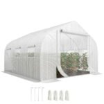 11.5' x 10' x 6.5' Walk-in Greenhouse, Tunnel Green House with Zippered Door and 6 Mesh Windows, Gardening Plant Hot House with Galvanized Steel Frame, White