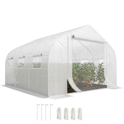 Walk-In Tunnel Greenhouse with Mesh Windows & Zippered Door, 11' x 10' x 6', White